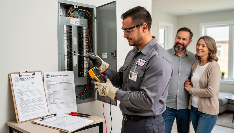 Professional electrician reviewing EV charger installation specifications at residential property