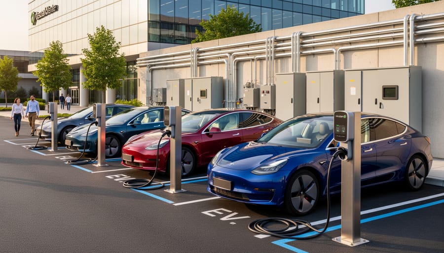 Electric vehicle charging at commercial workplace charging station