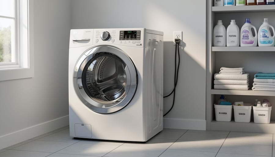Electric dryer in a tidy Ontario home laundry room with soft natural light
