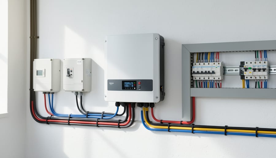 Solar inverter and electrical connections in a utility closet